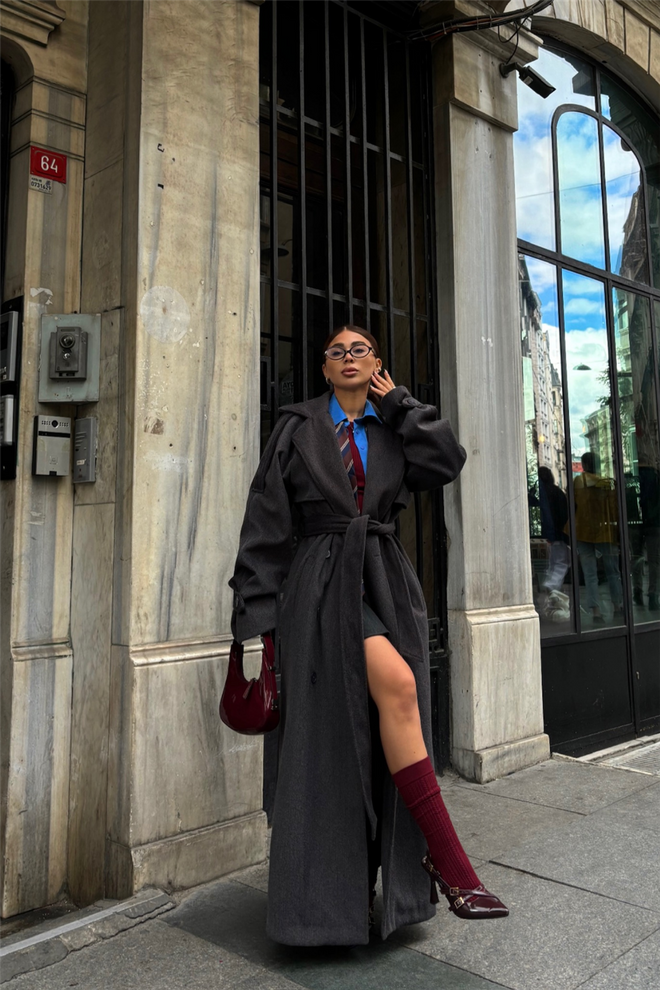 Dark Grey Wool-Blend Coat