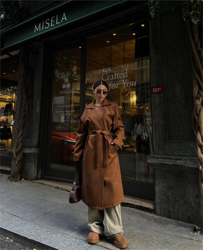 Brown Suede-Effect Coat