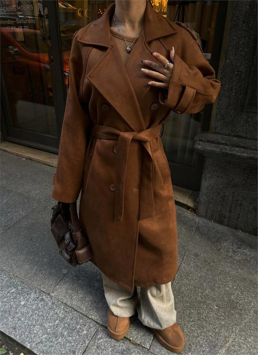Brown Suede-Effect Coat