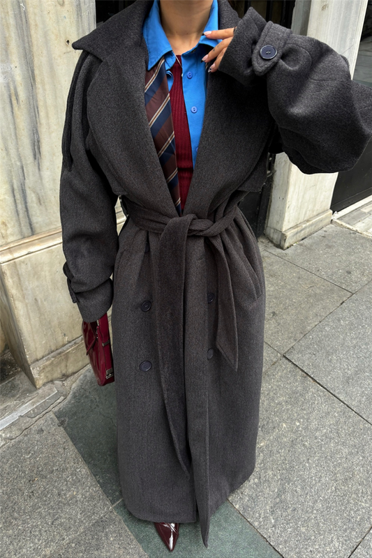 Dark Grey Wool-Blend Coat