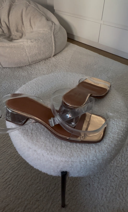 Clear and Gold Block-Heel Mules
