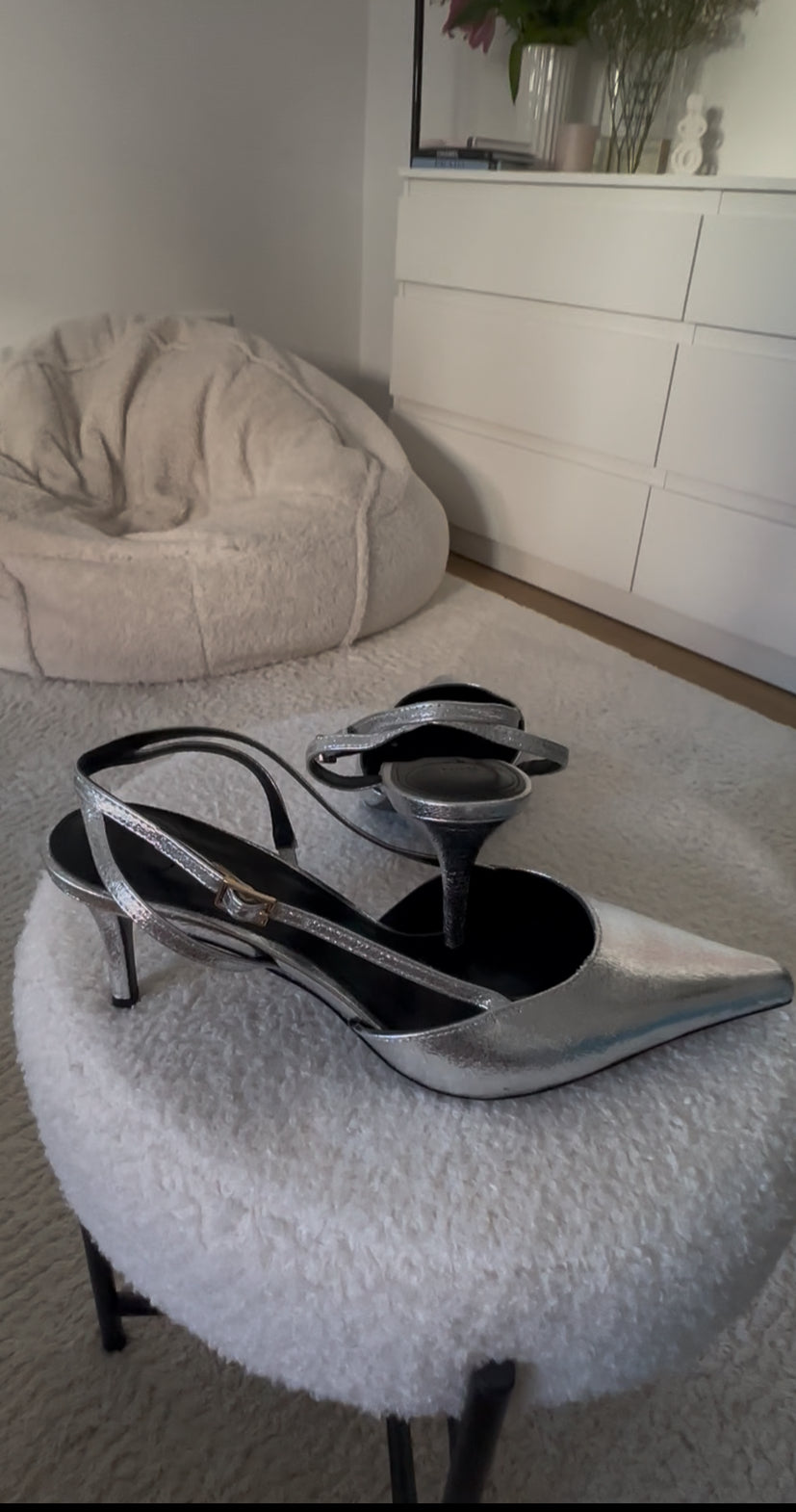 Silver Metallic Slingback Pumps
