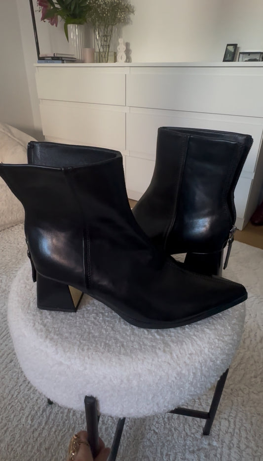 Black Leather Ankle Boots with Pointed Toe