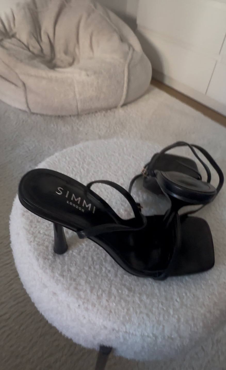 Black Strappy Square-Toe Heels (Simmi London)