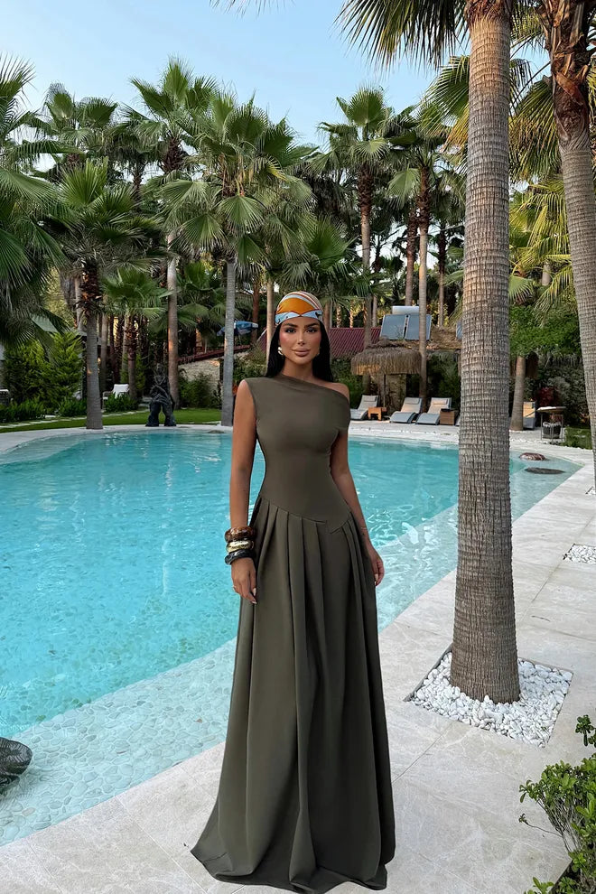 Elegant A-Line Dress with one shoulder neck