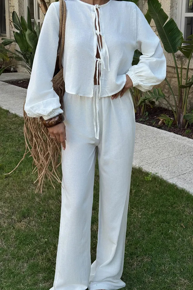 White Tied Trouser Suit