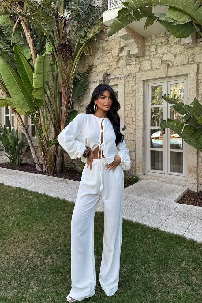 White Tied Trouser Suit