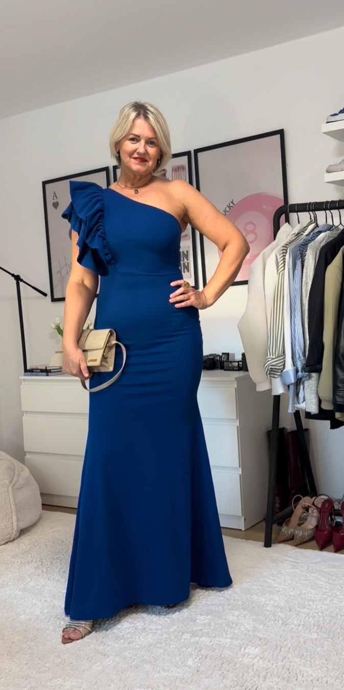 Royal Blue One-Shoulder Evening Gown