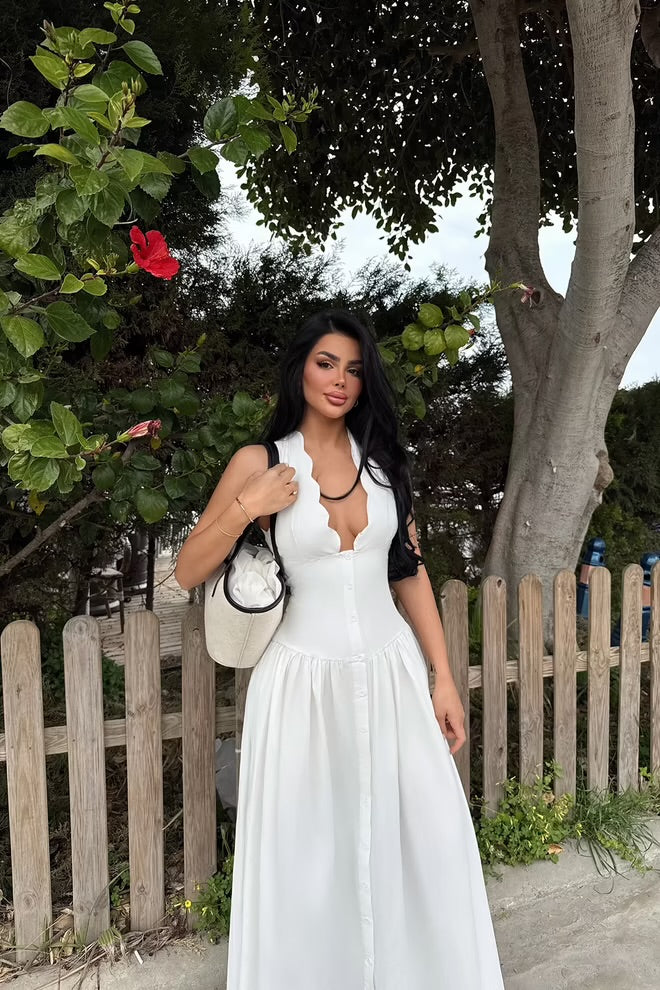 Scalloped Button-Down Dress