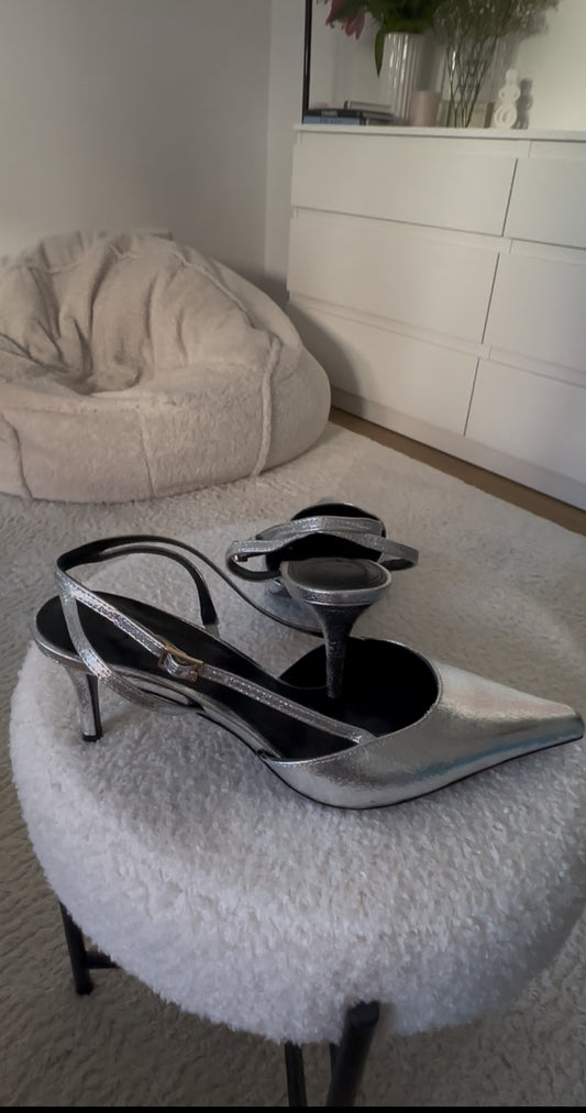 Silver Metallic Slingback Pumps