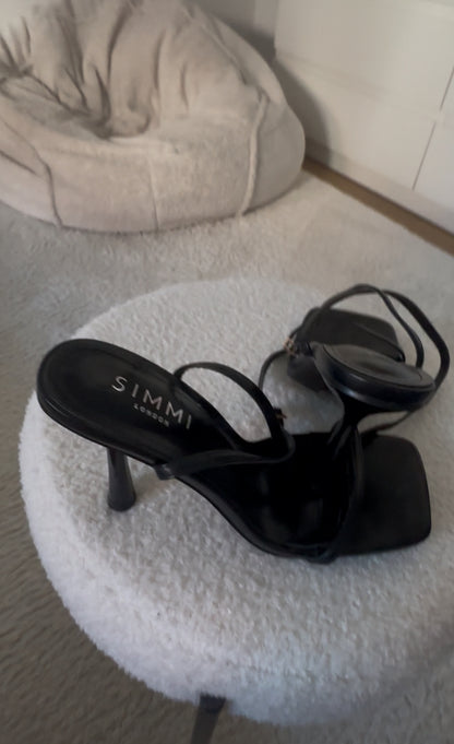 Black Strappy Square-Toe Heels (Simmi London)