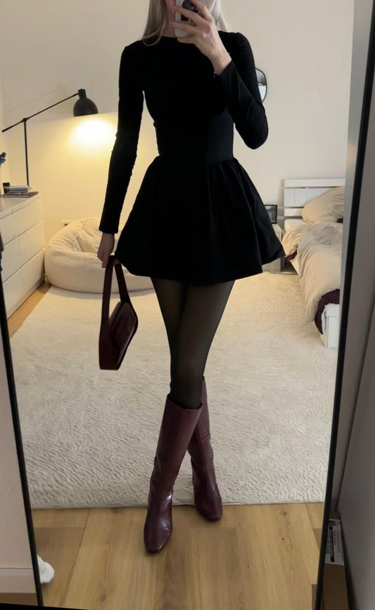 Black Dress with Flared Skirt