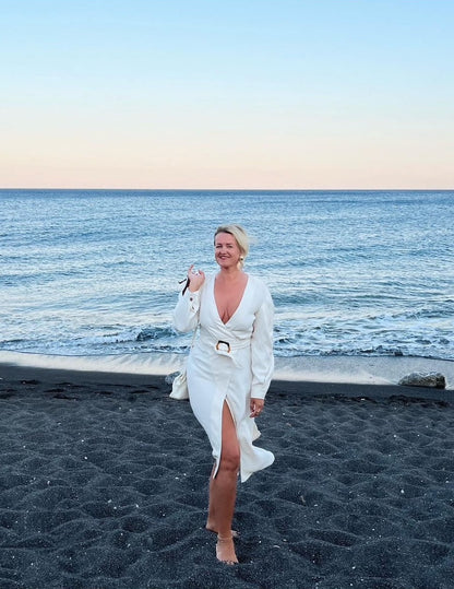 Santorini White Belted Wrap Dress