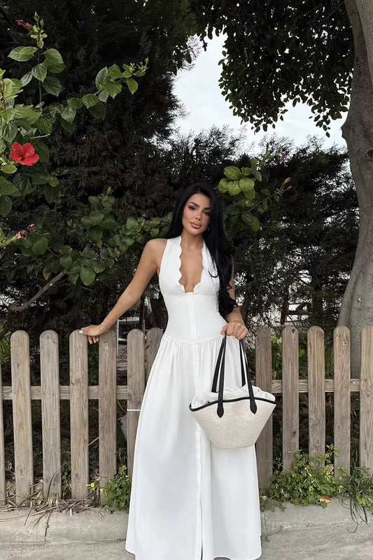 Scalloped Button-Down Dress