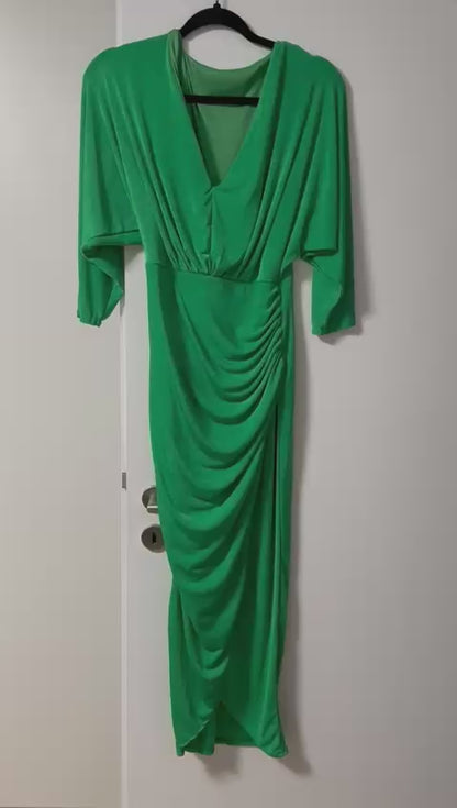 Emerald Breeze Draped Midi Dress