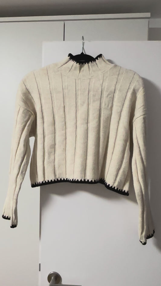 Beige Sweater with Black Details