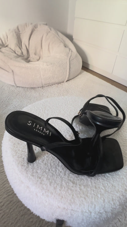 Black Strappy Square-Toe Heels (Simmi London)