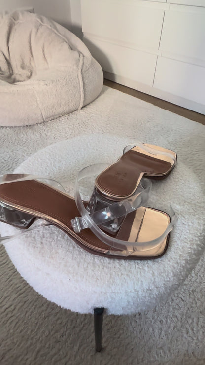 Clear and Gold Block-Heel Mules