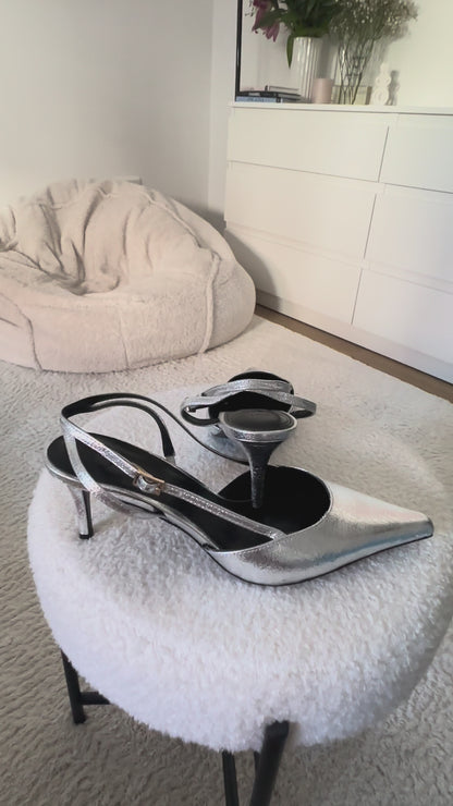 Silver Metallic Slingback Pumps